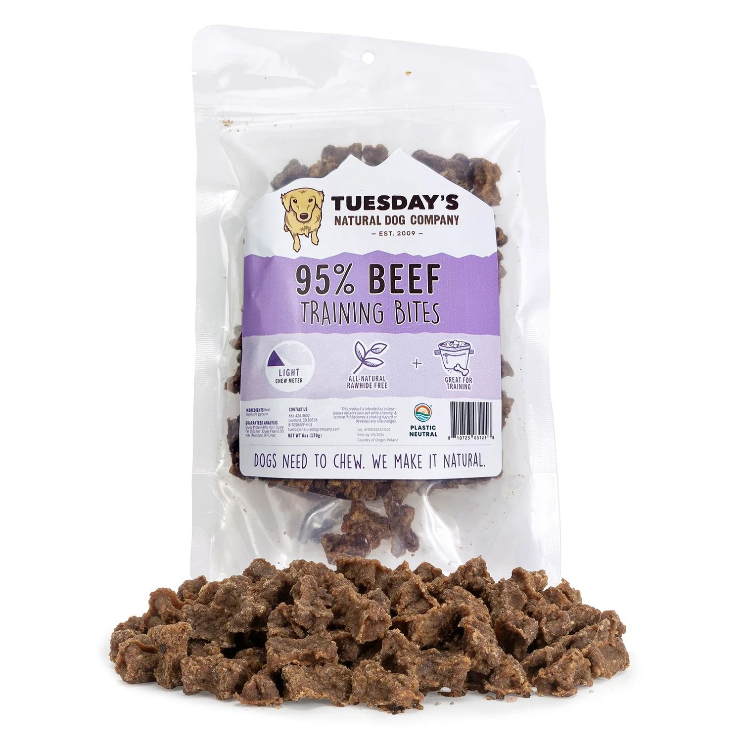 Tuesday&#39;s Natural Dog Company Training Bites Beef 6 oz