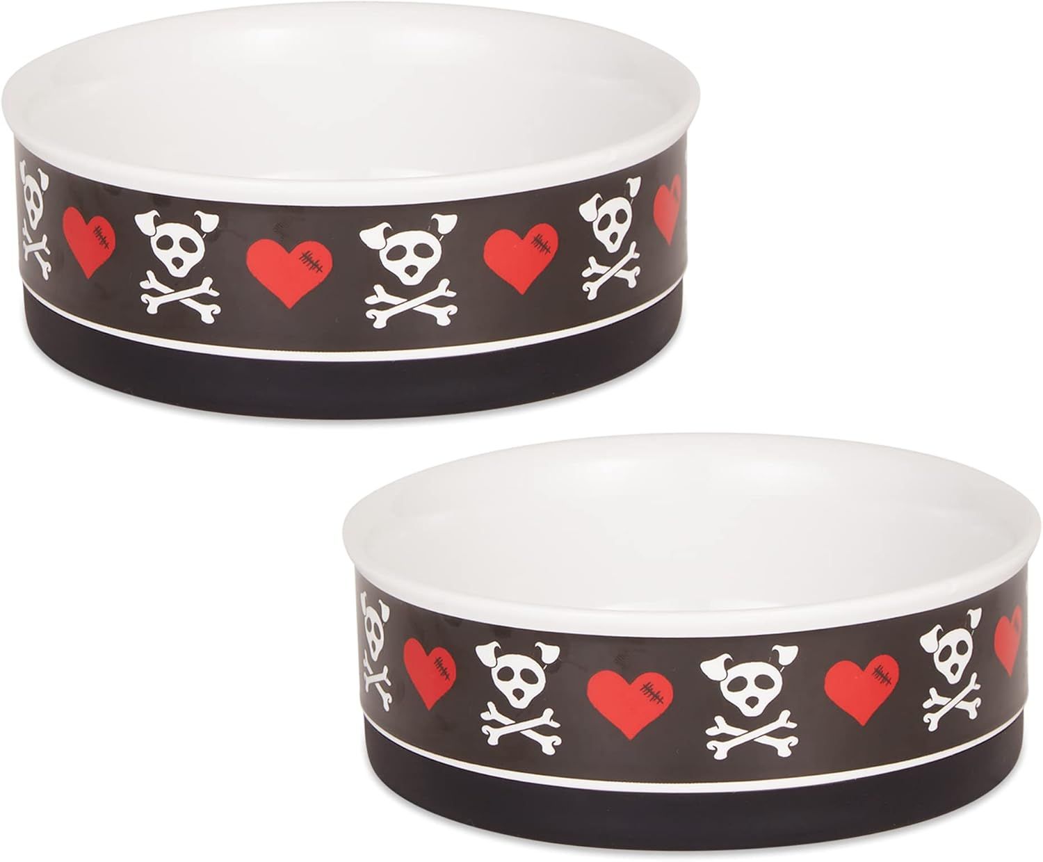 Bone Dry Ceramic Food &amp; Water Bowls for Pets Non-Slip 6 x 2 Bad To The Bone
