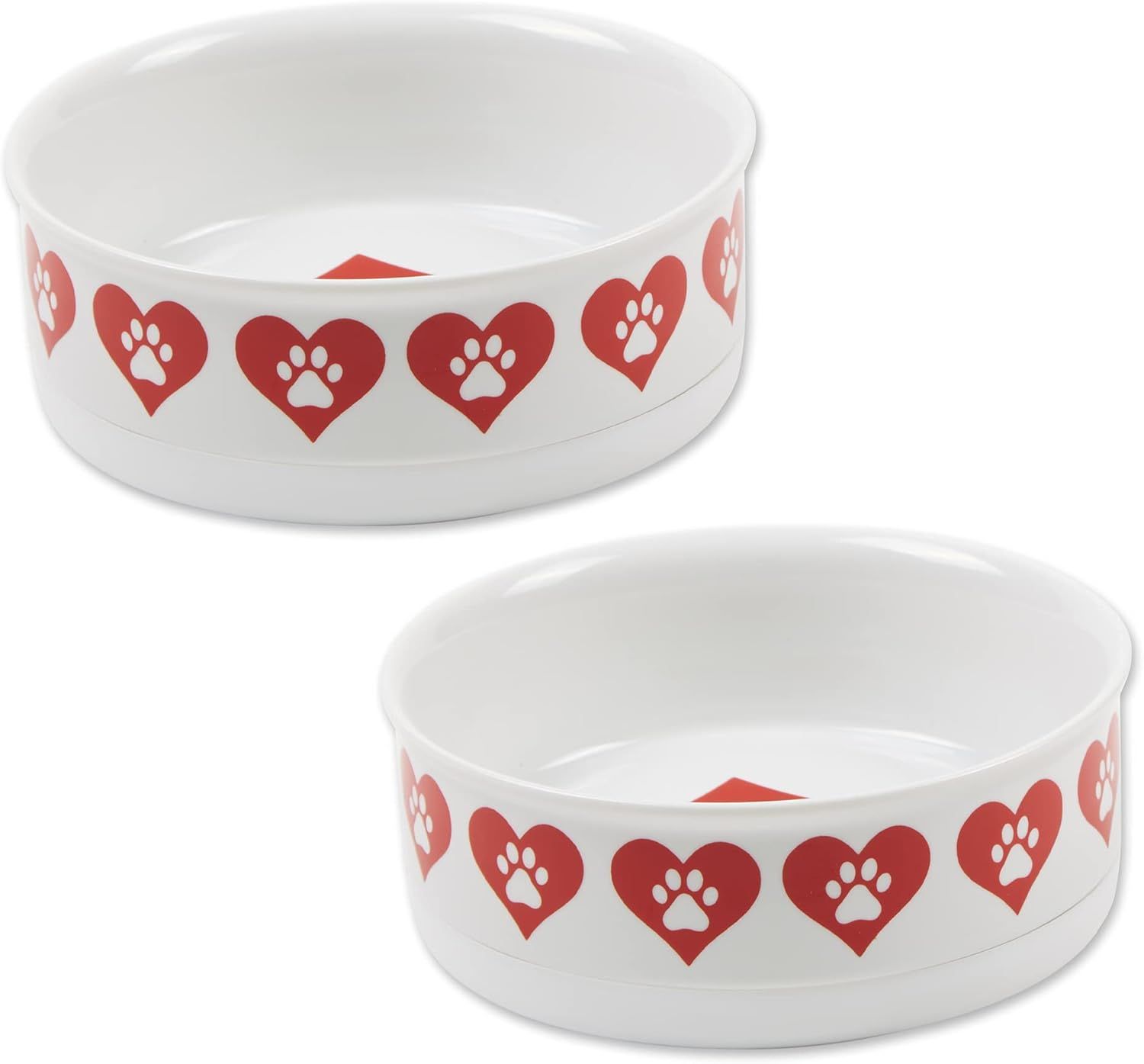Bone Dry Ceramic Food &amp; Water Bowls for Pets Non-Slip 6 x 2 Heart Paw