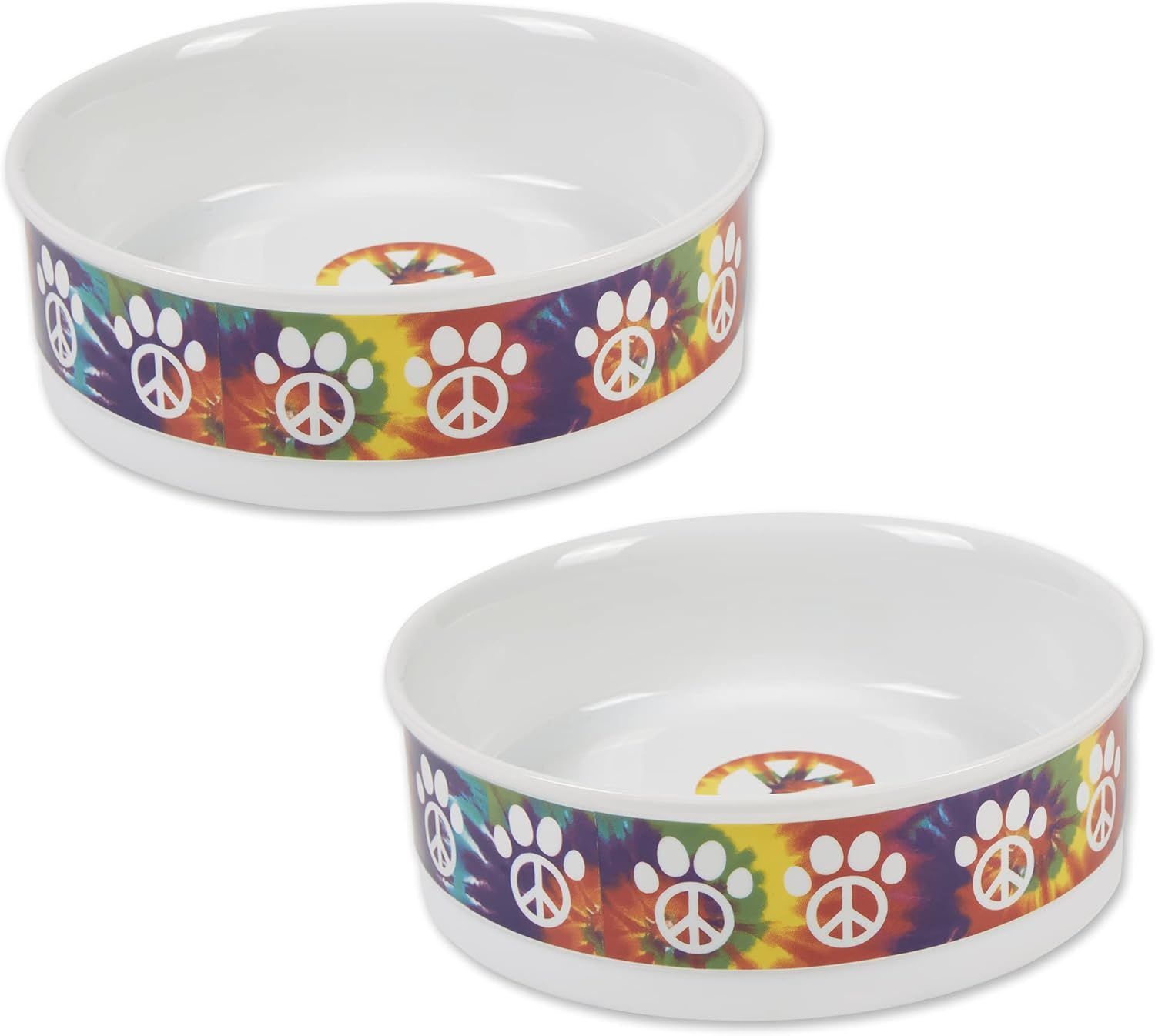 Bone Dry Ceramic Food &amp; Water Bowls for Pets Non-Slip 7.5 x 2.4 Peace Paw