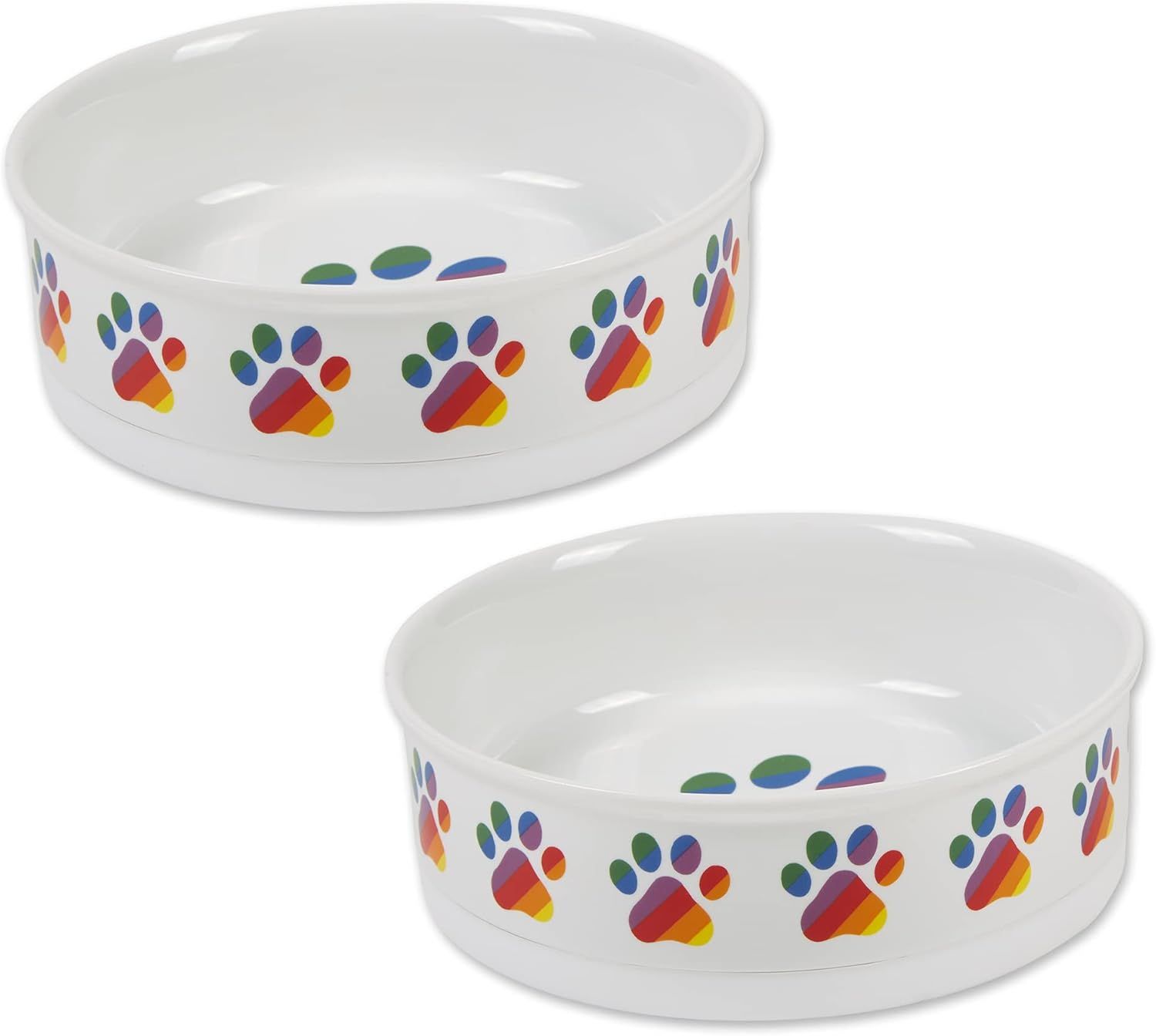 Bone Dry Ceramic Food &amp; Water Bowls for Pets Non-Slip 7.5 x 2.4 Rainbow Paw