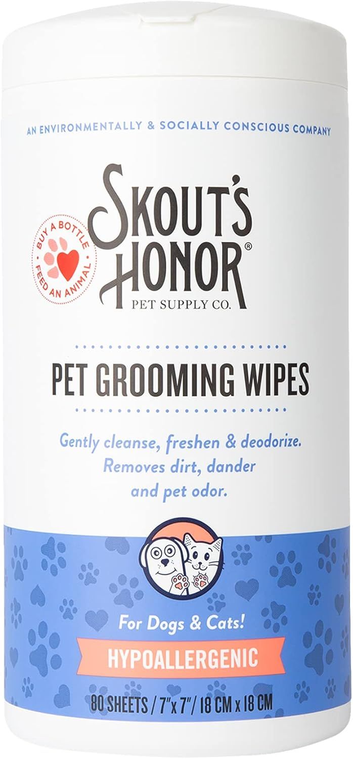 Skout's Honor Hypoallergenic Pet Grooming Wipes for Cats &amp; Dogs 80 count