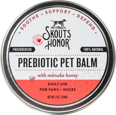 SKOUT'S HONOR Prebiotic Pet Balm - 100% Natural and Made w/Manuka Honey to Promote Healing of Your pet's paw Pads and Nose, Soothes Dry, Itchy Paws and Noses - Safe for Cats and Dogs, 2oz