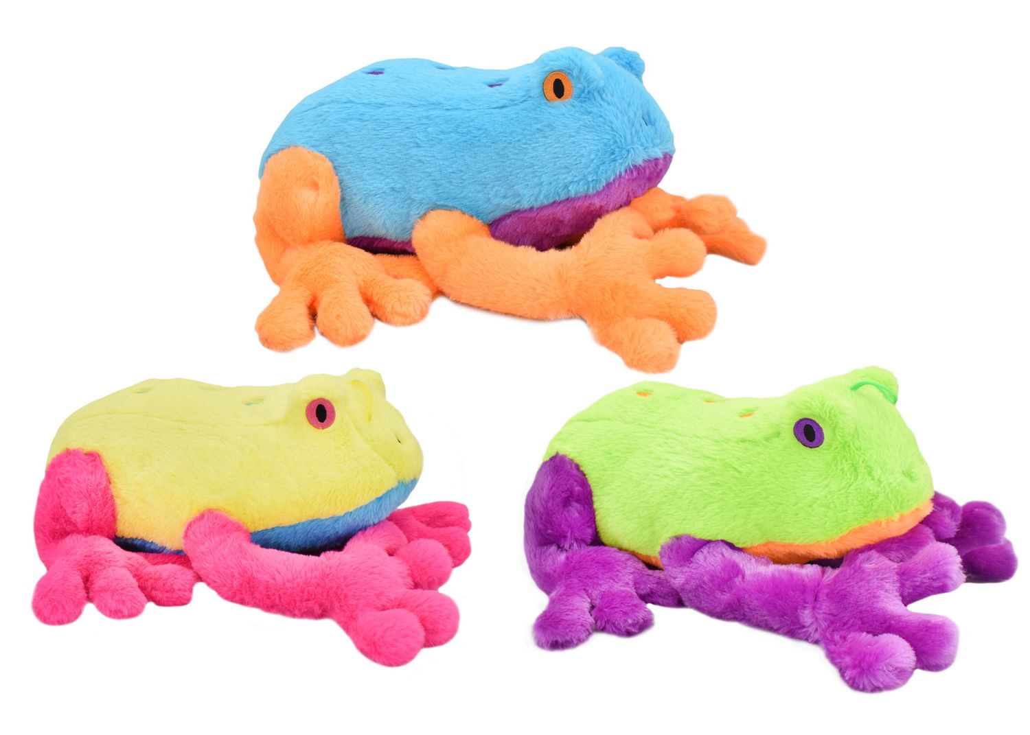 Multipet Jumbo Frogs Squeaky Neon Colors Plush Dog Toy 15 inches