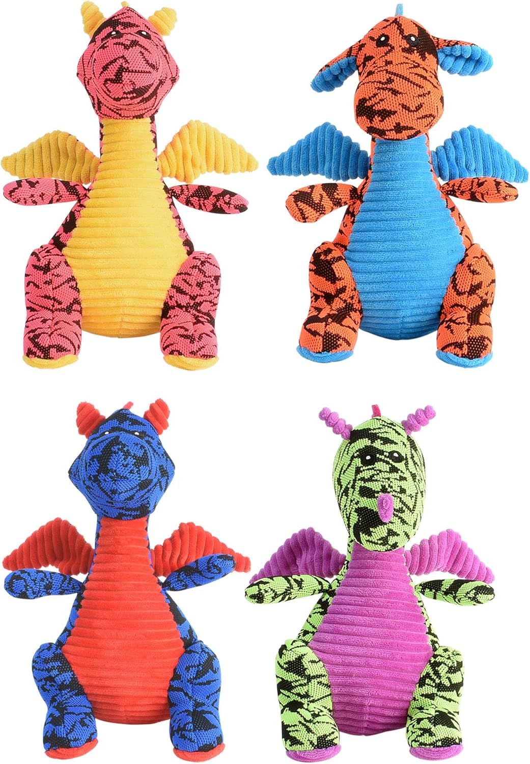 Multipet Dragon Assorted Colors Plush Squeaky Crinkle Dog Toy 10 inches