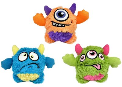 Multipet Oggle Monsters Assorted Colors Plush Squeaky Body Dog Toy 5 inches