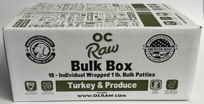 OC Raw Turkey &amp; Produce Recipe Frozen Raw Dog Food 1 Pound Patties Bulk Box 18 lbs