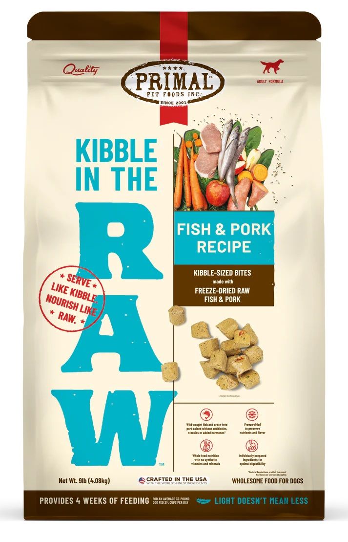 Primal Kibble In The Raw Fish &amp; Pork Recipe Freeze Dried Dog Food 9 lbs