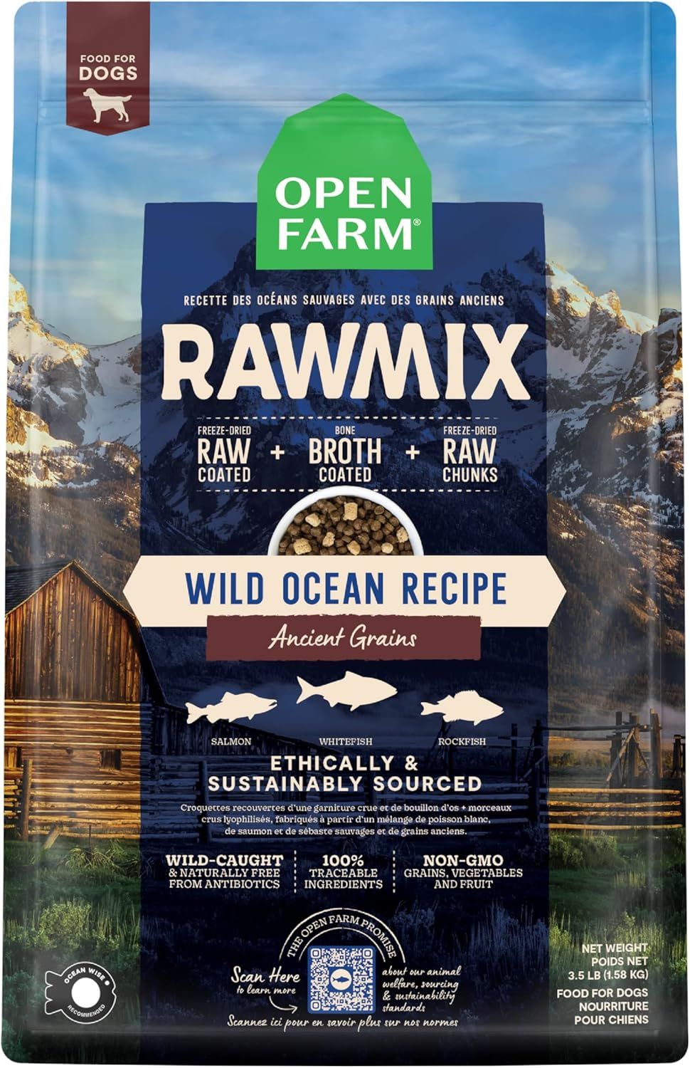 Open Farm Raw Mix Wild Ocean Recipe Ancient Grains Dog Food 3.5 lbs