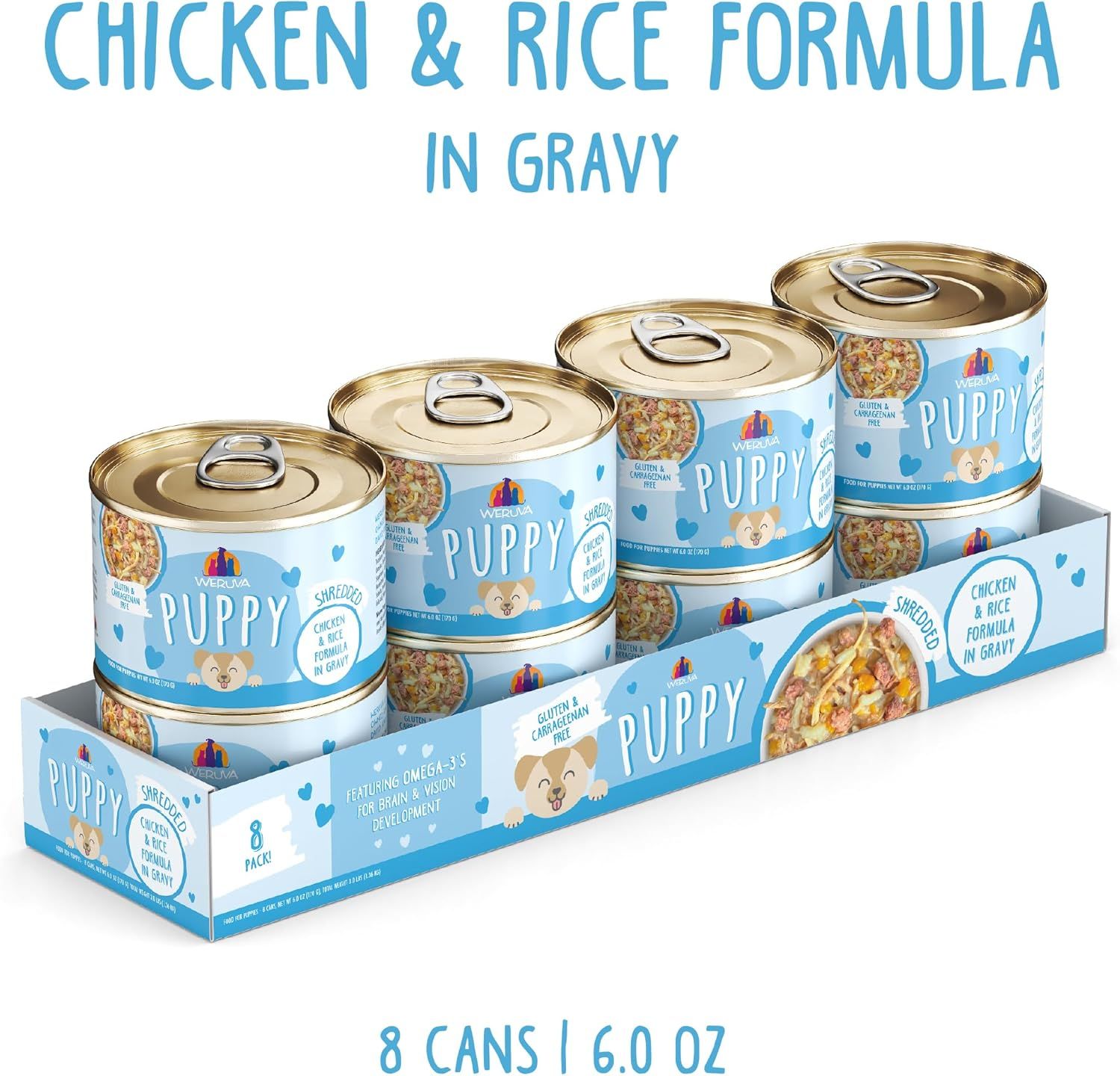 Weruva Puppy Shredded Chicken &amp; Rice Formula in Gravy 6 oz Case of 8
