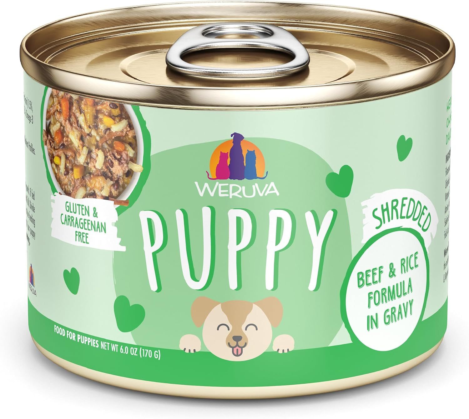 Weruva Puppy Shredded Beef &amp; Rice Formula in Gravy 6 oz