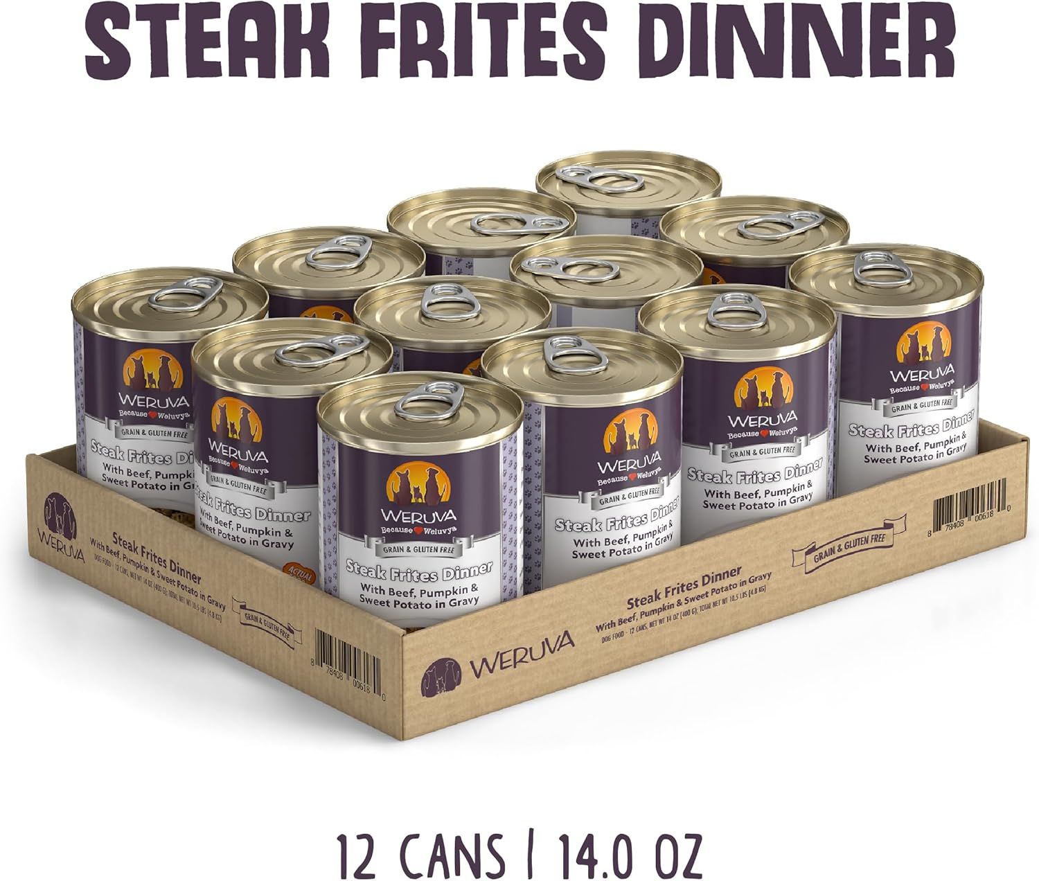 Weruva Steak Frites Dinner with Beef Pumpkin &amp; Sweet Potatoes in Gravy Grain-Free 14 oz Case of 12