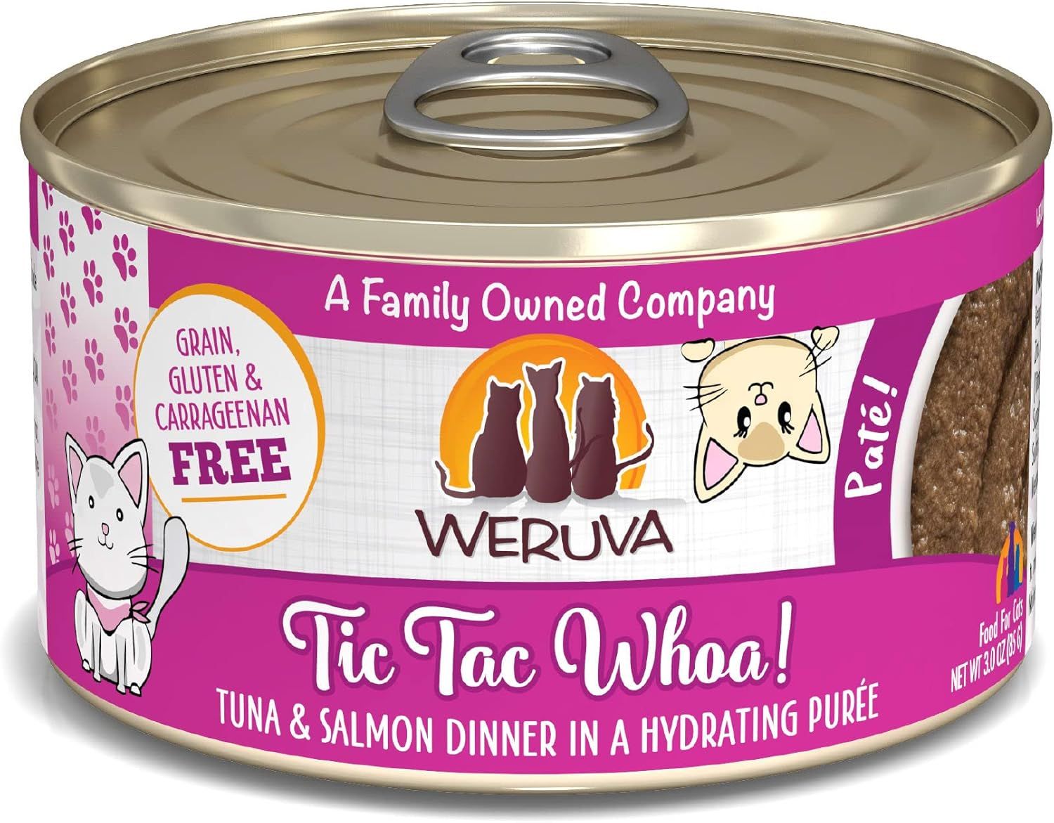 Weruva Tic Tac Whoa! Pâté! Tuna &amp; Salmon Dinner in a Hydrating Purée Cat Food Grain Free 3 oz