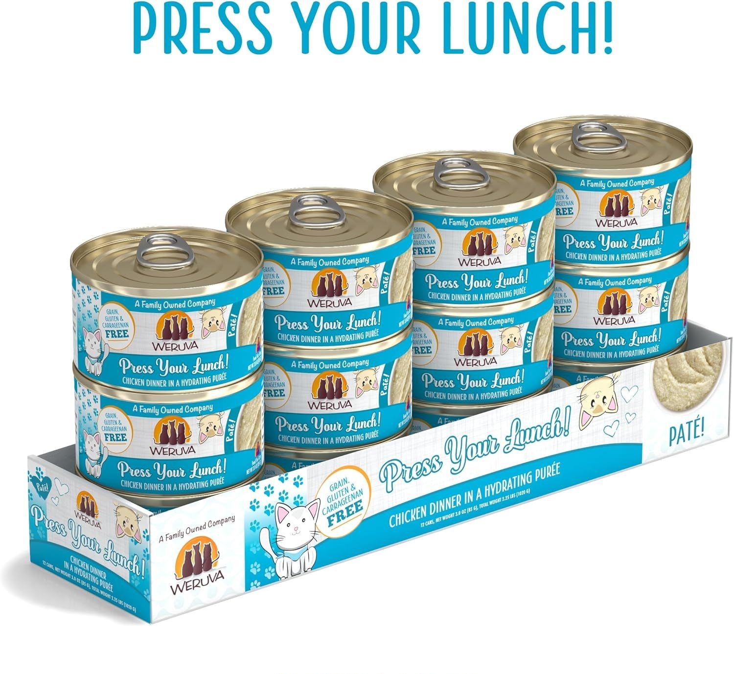 Weruva Press Your Lunch! Pâté! Chicken Dinner in a Hydrating Purée Cat Food Grain Free 3 oz Case of 12