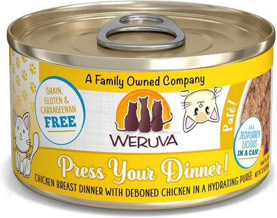 Weruva Press Your Dinner! Pâté! Chicken Breast Dinner with Deboned Chicken in a Hydrating Purée Cat Food Grain Free 3 oz