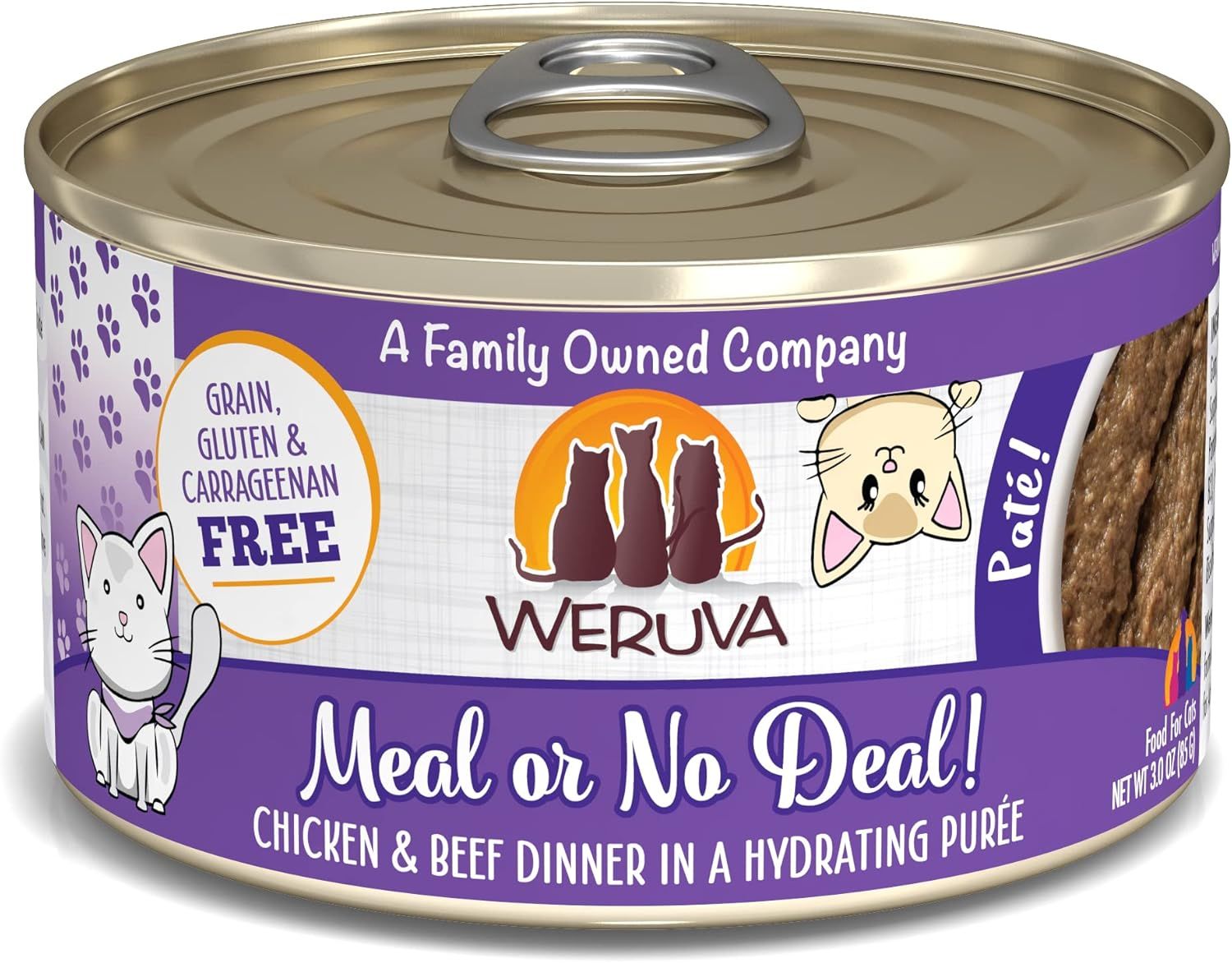 Weruva Meal or No Deal! Pâté! Chicken &amp; Beef Dinner in a Hydrating Purée Cat Food Grain Free 3 oz