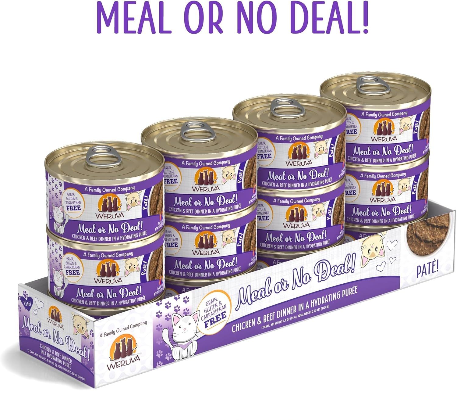 Weruva Meal or No Deal! Pâté! Chicken &amp; Beef Dinner in a Hydrating Purée Cat Food Grain Free 3 oz Case of 12