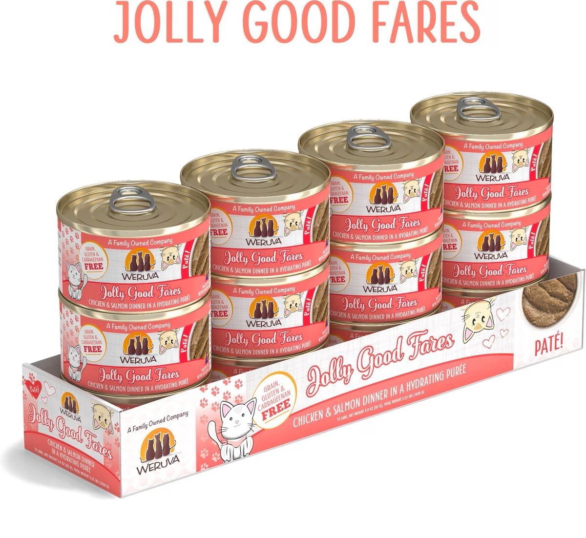 Weruva Jolly Good Fares Pâté! Chicken &amp; Salmon Dinner in a Hydrating Purée Cat Food Grain Free 3 oz Case of 12