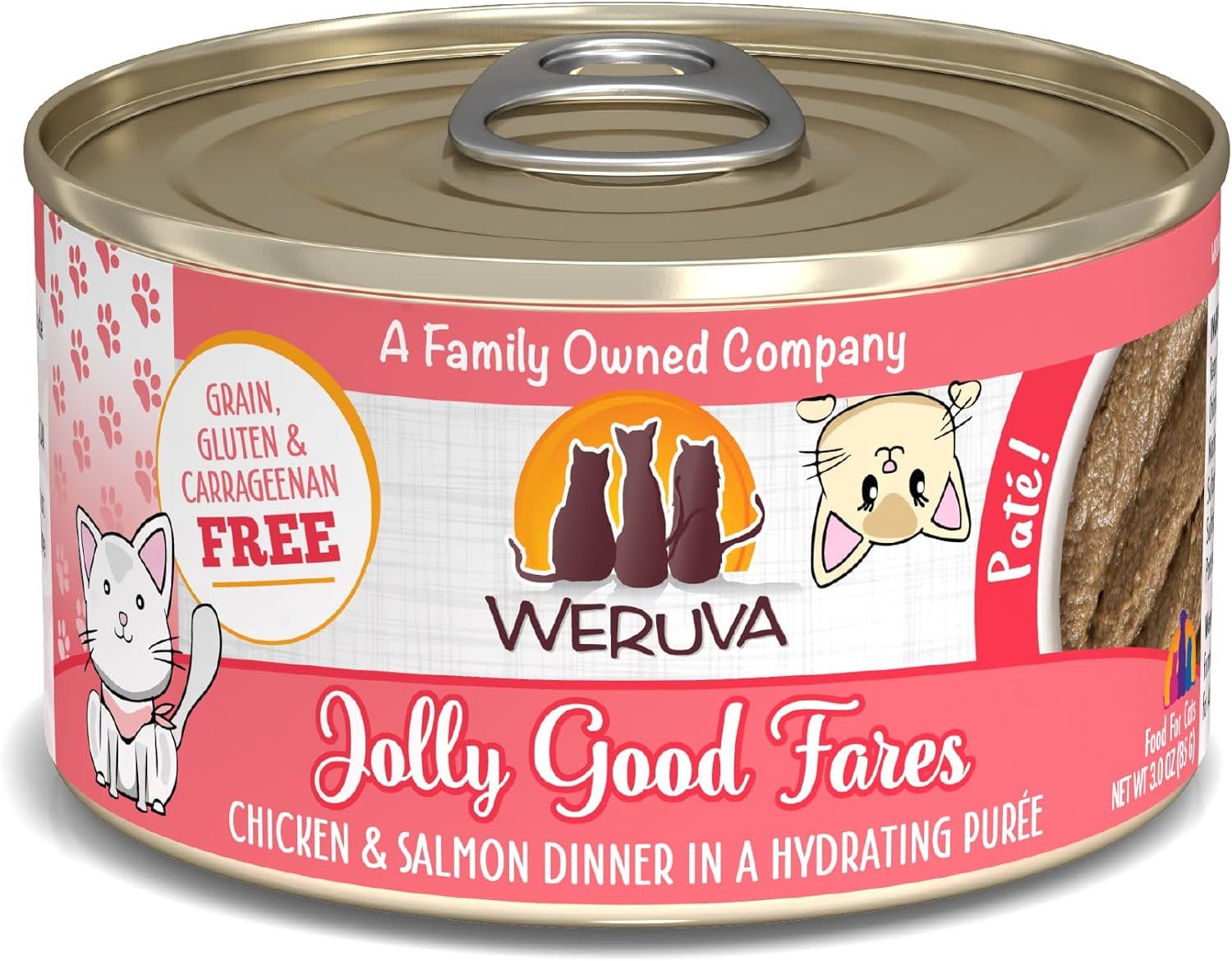 Weruva Jolly Good Fares Pâté! Chicken &amp; Salmon Dinner in a Hydrating Purée Cat Food Grain Free 3 oz
