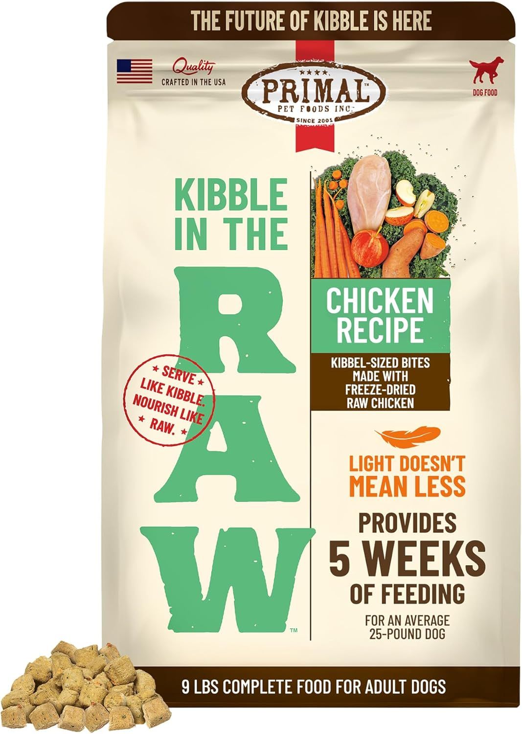 Primal Kibble In The Raw Chicken Recipe Freeze Dried Dog Food 9 lbs