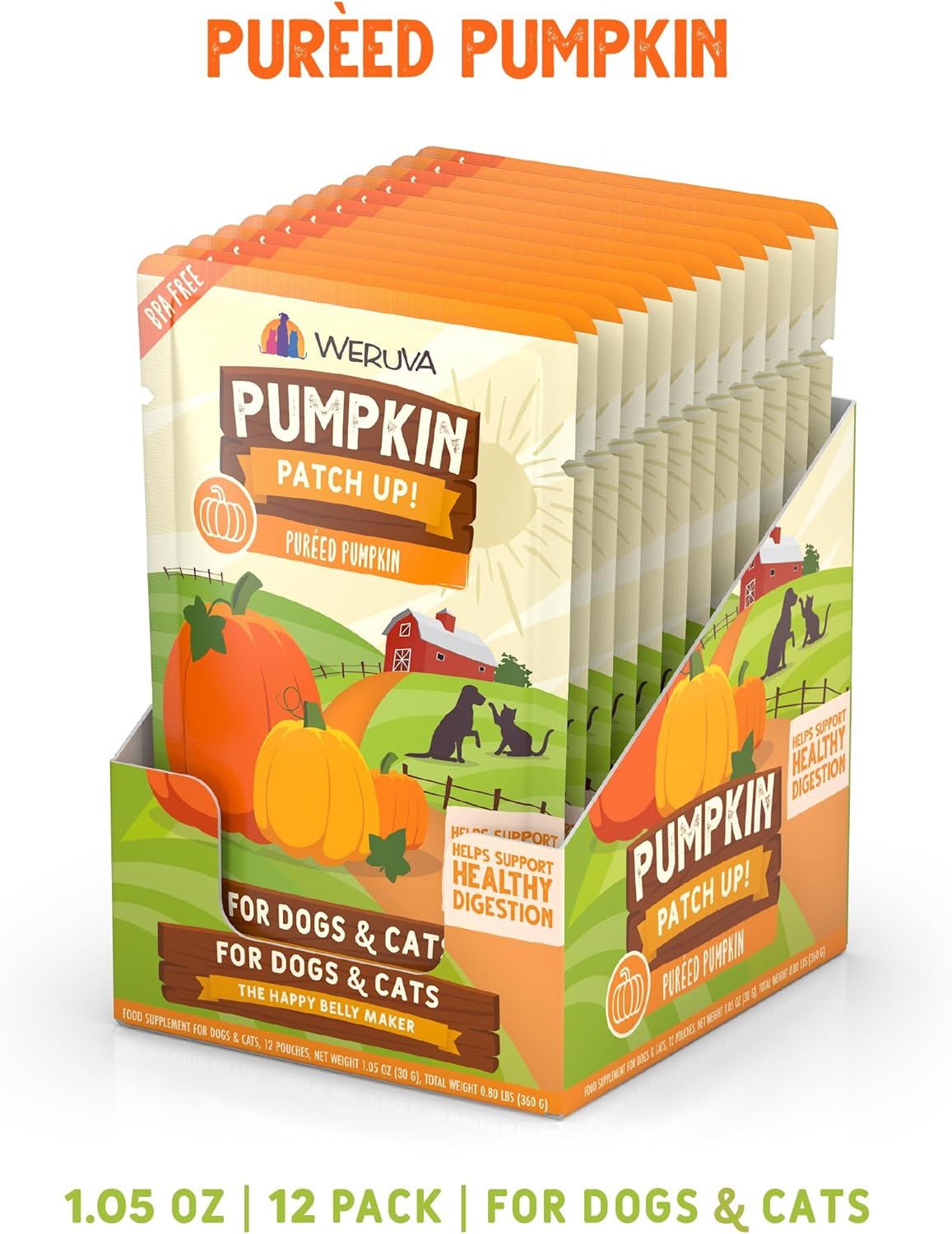 Weruva Pumpkin Patch Up! Pureed Pumpkin The Happy Belly Maker Dog &amp; Cat Supplement 2.80 oz Case of 12