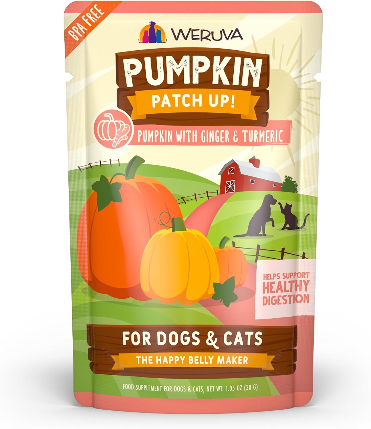 Weruva Pumpkin Patch Up! Pumpkin with Ginger &amp; Turmeric The Happy Belly Maker Dog &amp; Cat Supplement 2.80 oz