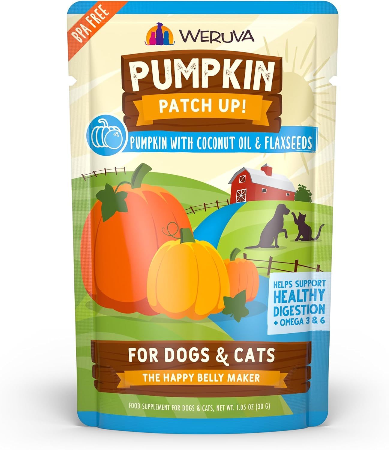 Weruva Pumpkin Patch Up! Pumpkin with Coconut Oil &amp; Flaxseeds The Happy Belly Maker Dog &amp; Cat Supplement 2.80 oz