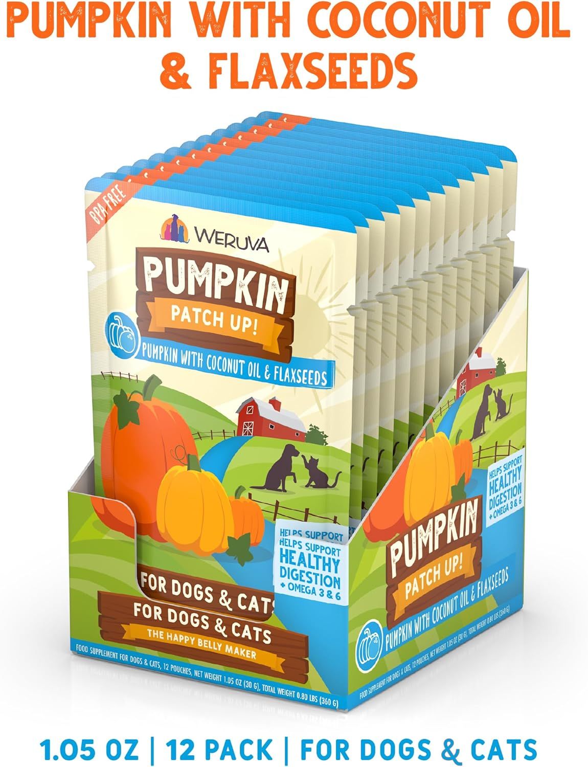Weruva Pumpkin Patch Up! Pumpkin with Coconut Oil &amp; Flaxseeds The Happy Belly Maker Dog &amp; Cat Supplement 2.80 oz Case of 12