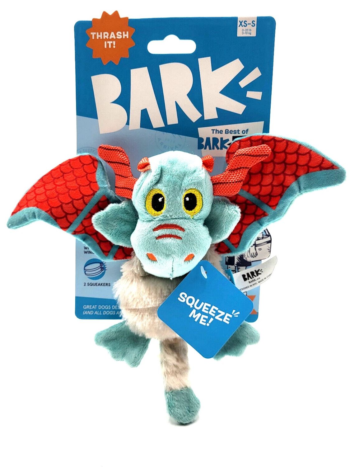 BarkBox Grimbold The Dragon Squeaky Plush Crinkly Tug &amp; Shake Dog Toy 7.5 inches