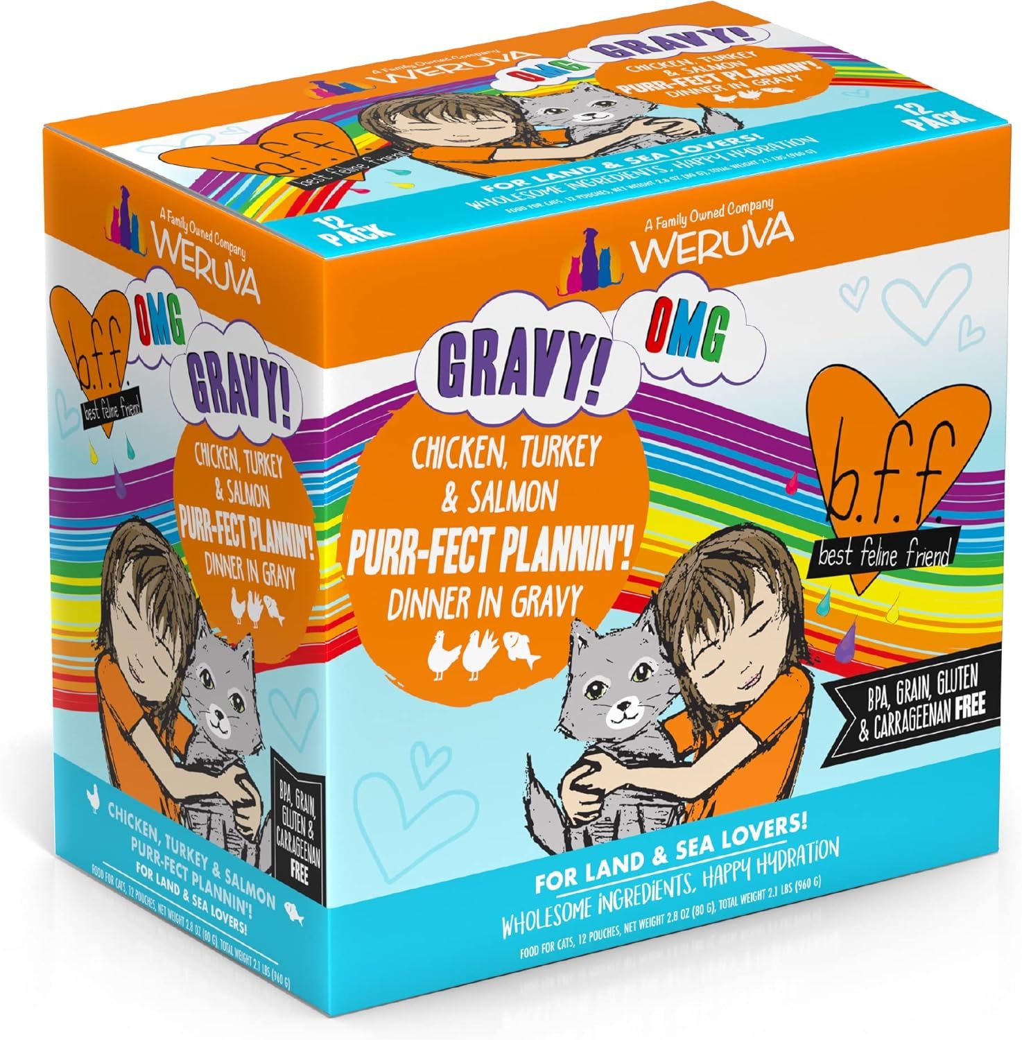 Weruva BFF OMG Purr-Fect Plannin&#39;! Chicken Turkey &amp; Salmon Dinner in Gravy Grain Free Cat Food 2.8 oz Case of 12