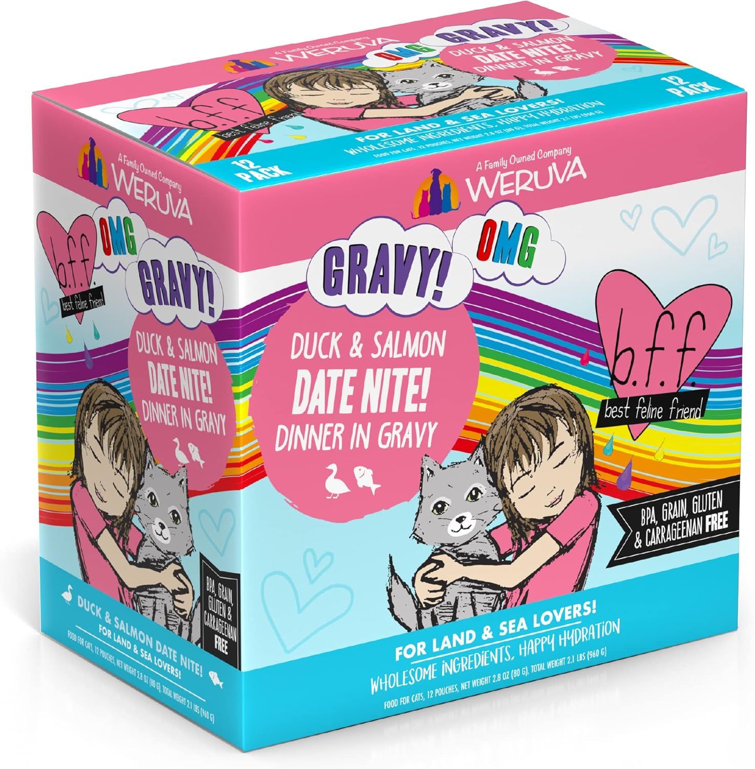 Weruva BFF OMG Date Nite! Duck &amp; Salmon Dinner in Gravy Grain Free Cat Food 2.8 oz Case of 12