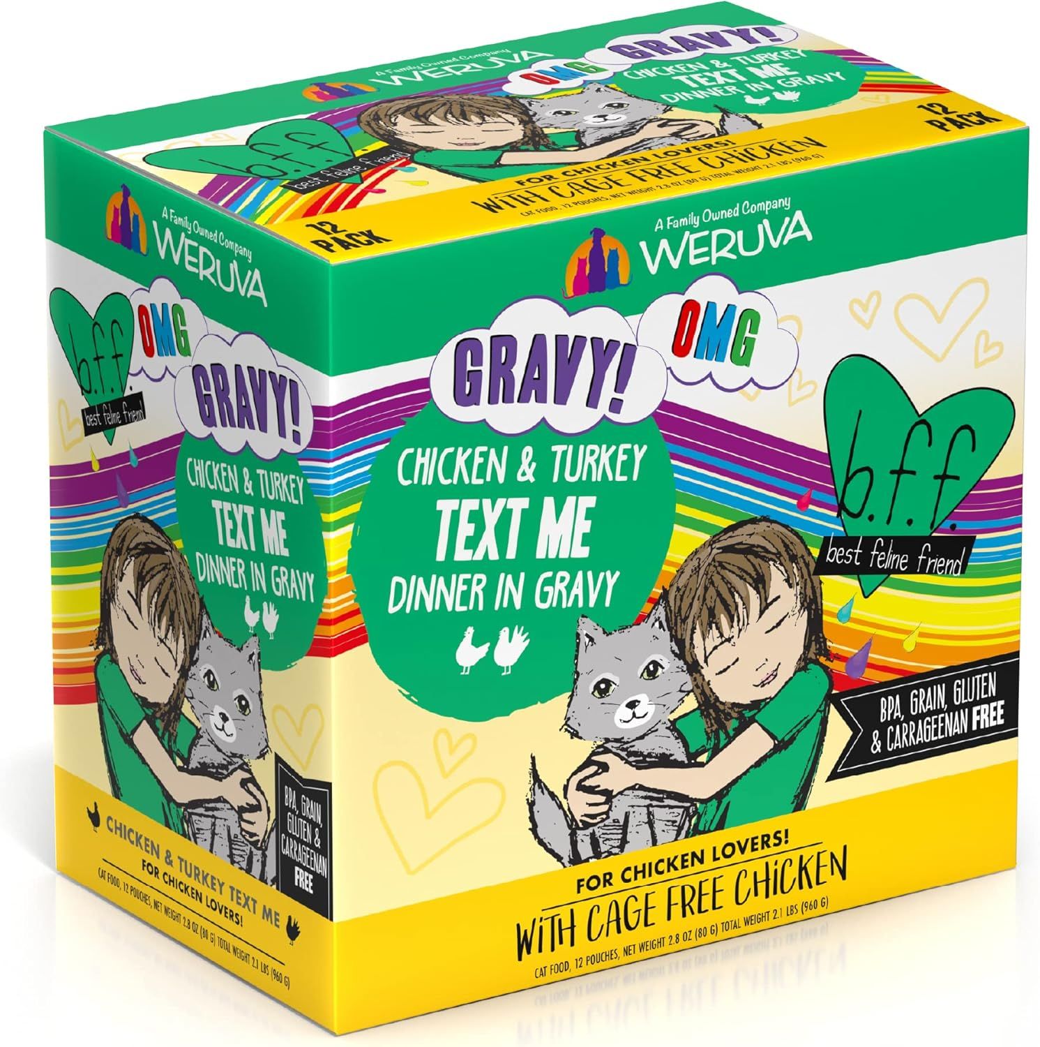 Weruva BFF OMG Text Me! Chicken &amp; Turkey in Gravy Grain Free Cat Food 2.8 oz Case of 12