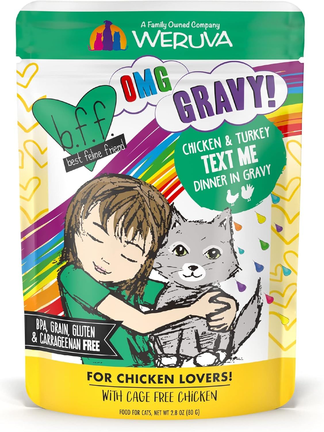 Weruva BFF OMG Text Me! Chicken &amp; Turkey in Gravy Grain Free Cat Food 2.8 oz