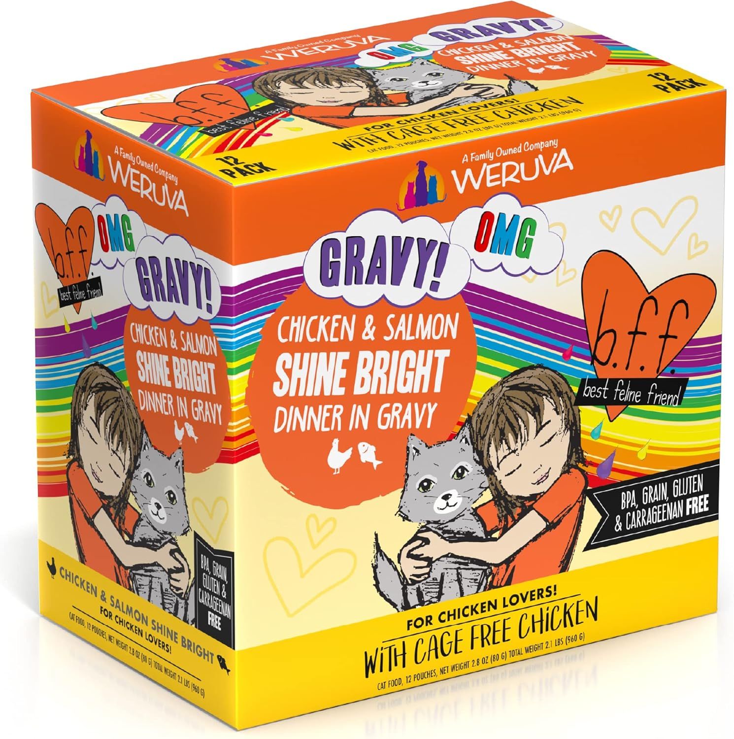 Weruva BFF OMG Shine Bright! Chicken &amp; Salmon in Gravy Grain Free Cat Food 2.8 oz Case of 12
