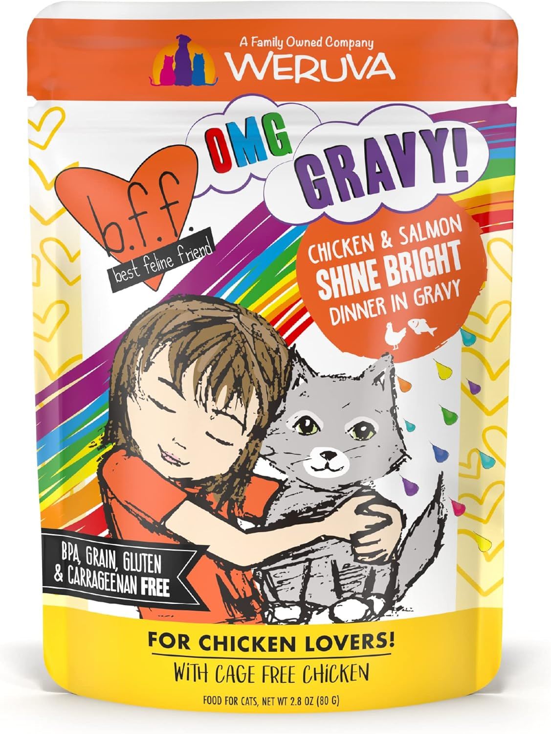 Weruva BFF OMG Shine Bright! Chicken &amp; Salmon in Gravy Grain Free Cat Food 2.8 oz