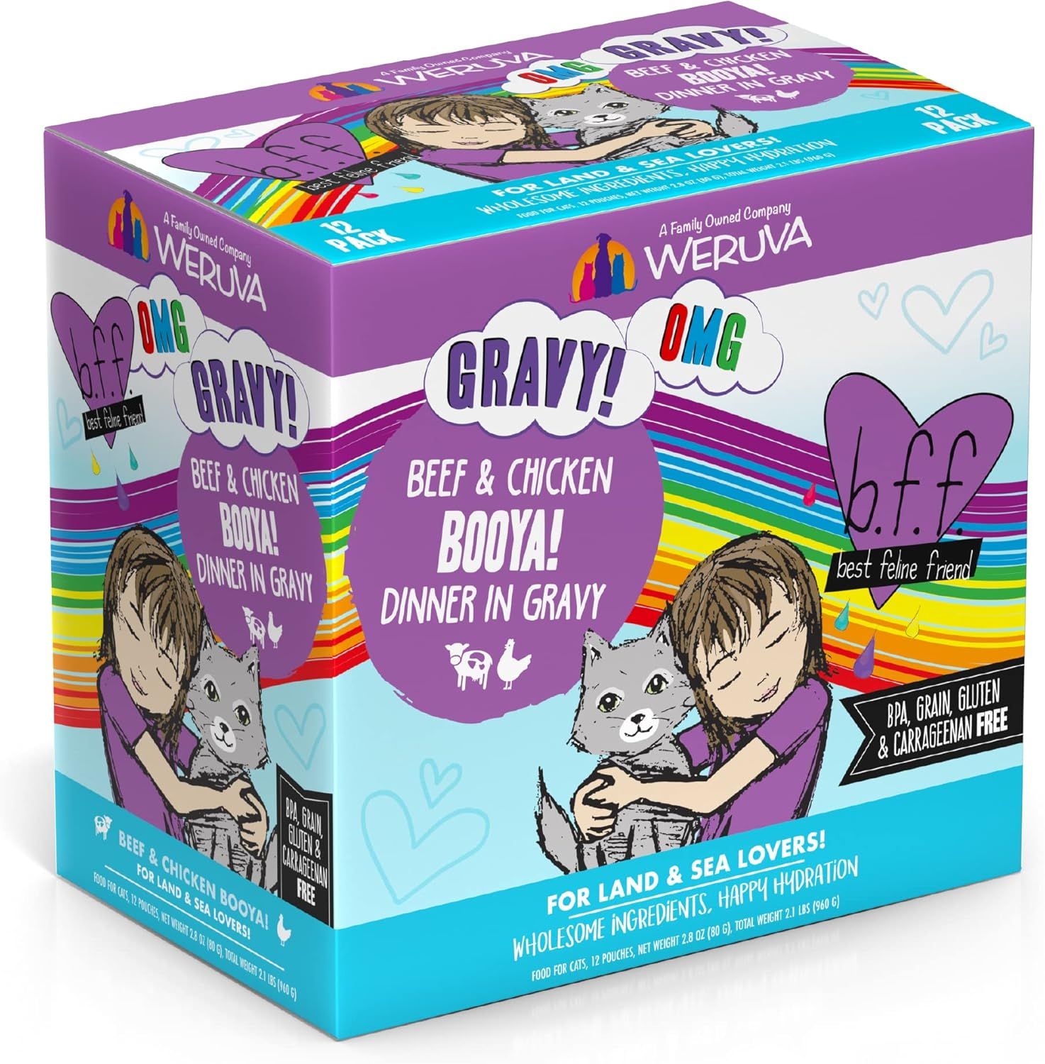 Weruva BFF OMG Booya! Beef &amp; Chicken Dinner in Gravy Grain Free Cat Food 2.8 oz Case of 12