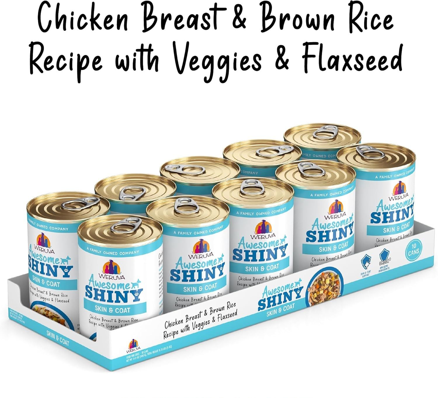 Weruva Awesome Shiny Skin &amp; Coat Chicken Breast &amp; Brown Rice Recipe with Veggies &amp; Flaxseed Dog Food 14 oz Case of 10
