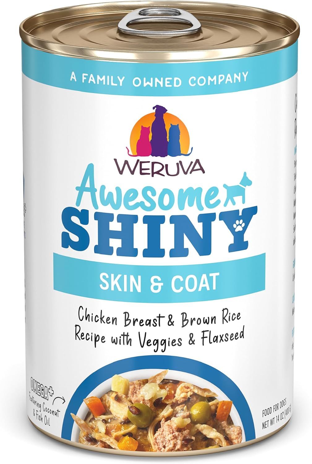 Weruva Awesome Shiny Skin &amp; Coat Chicken Breast &amp; Brown Rice Recipe with Veggies &amp; Flaxseed Dog Food 14 oz