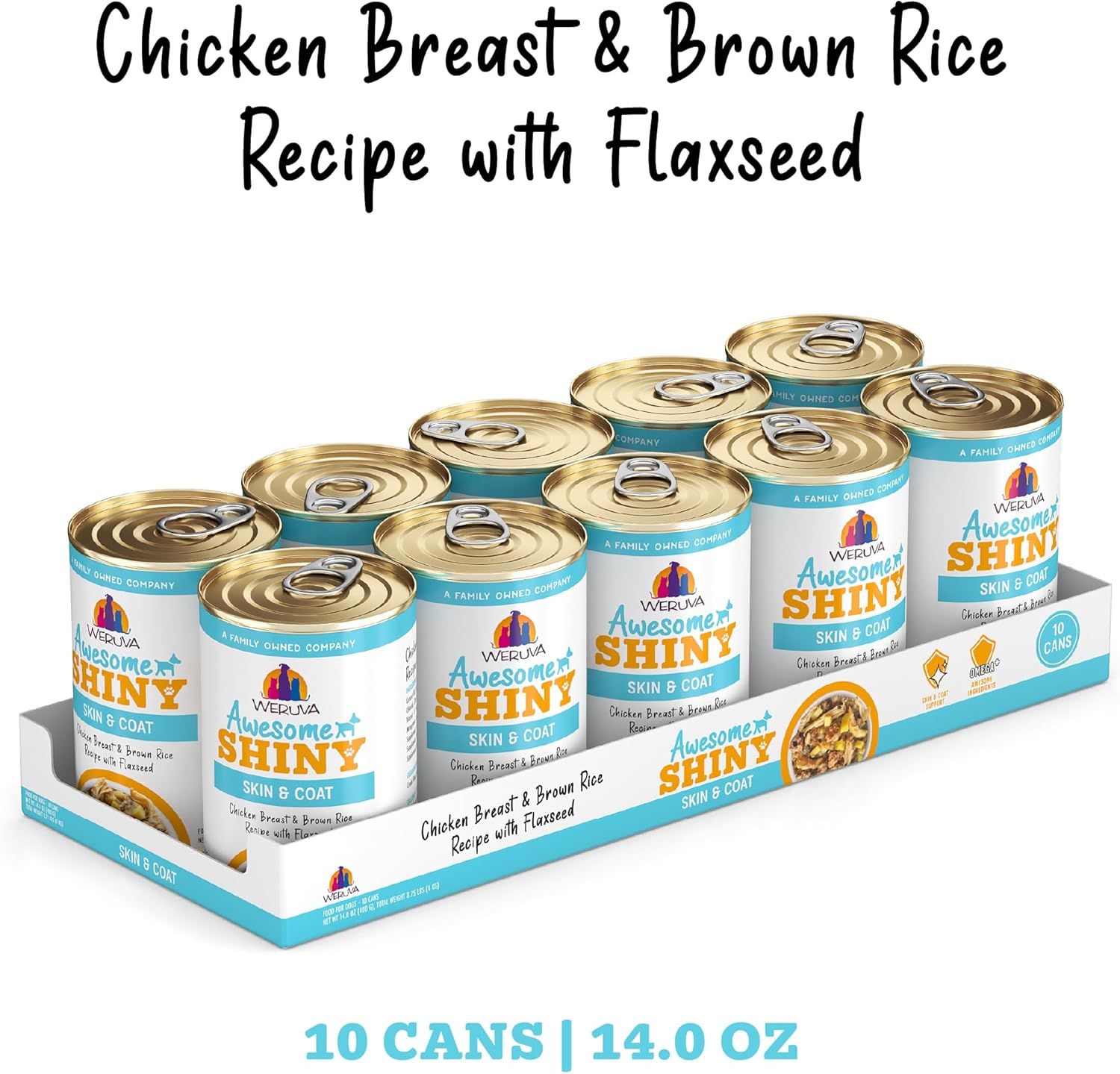 Weruva Awesome Shiny Skin &amp; Coat Chicken Breast &amp; Brown Rice Recipe with Flaxseed Dog Food 14 oz Case of 10