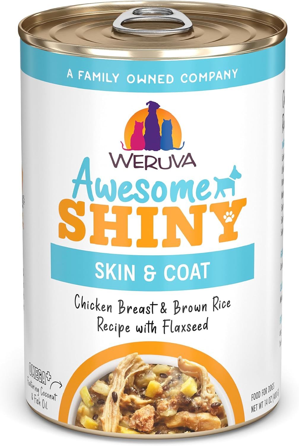Weruva Awesome Shiny Skin &amp; Coat Chicken Breast &amp; Brown Rice Recipe with Flaxseed Dog Food 14 oz
