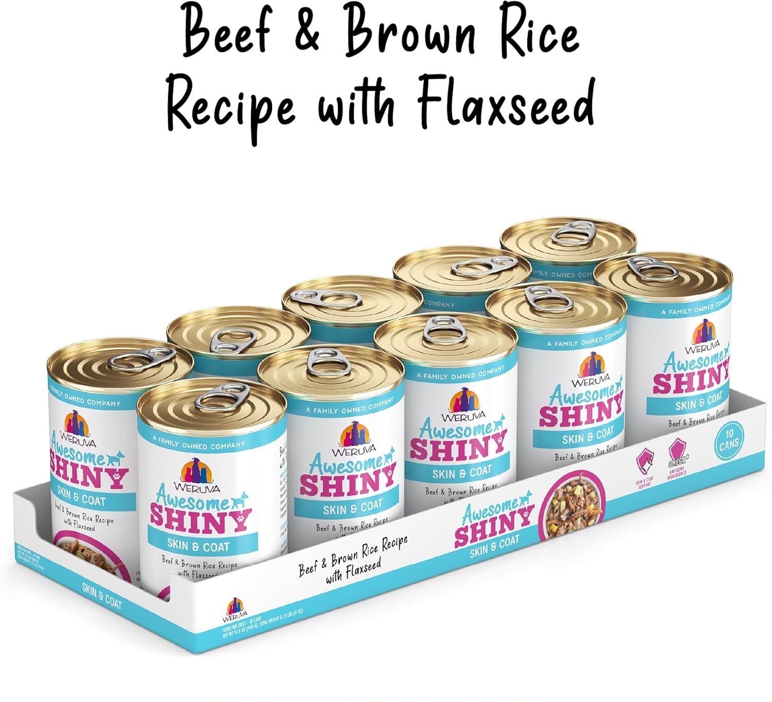 Weruva Awesome Shiny Skin &amp; Coat Beef &amp; Brown Rice Recipe with Flaxseed Dog Food 14 oz Case of 10