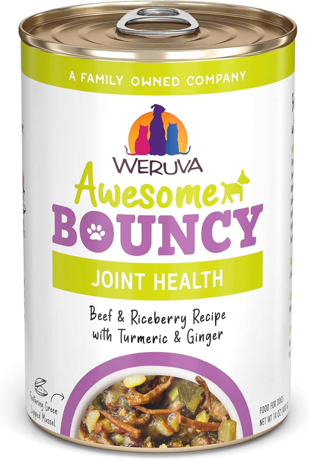 Weruva Awesome Bouncy Joint Health Beef &amp; Riceberry Recipe with Turmeric &amp; Ginger Dog Food 14 oz