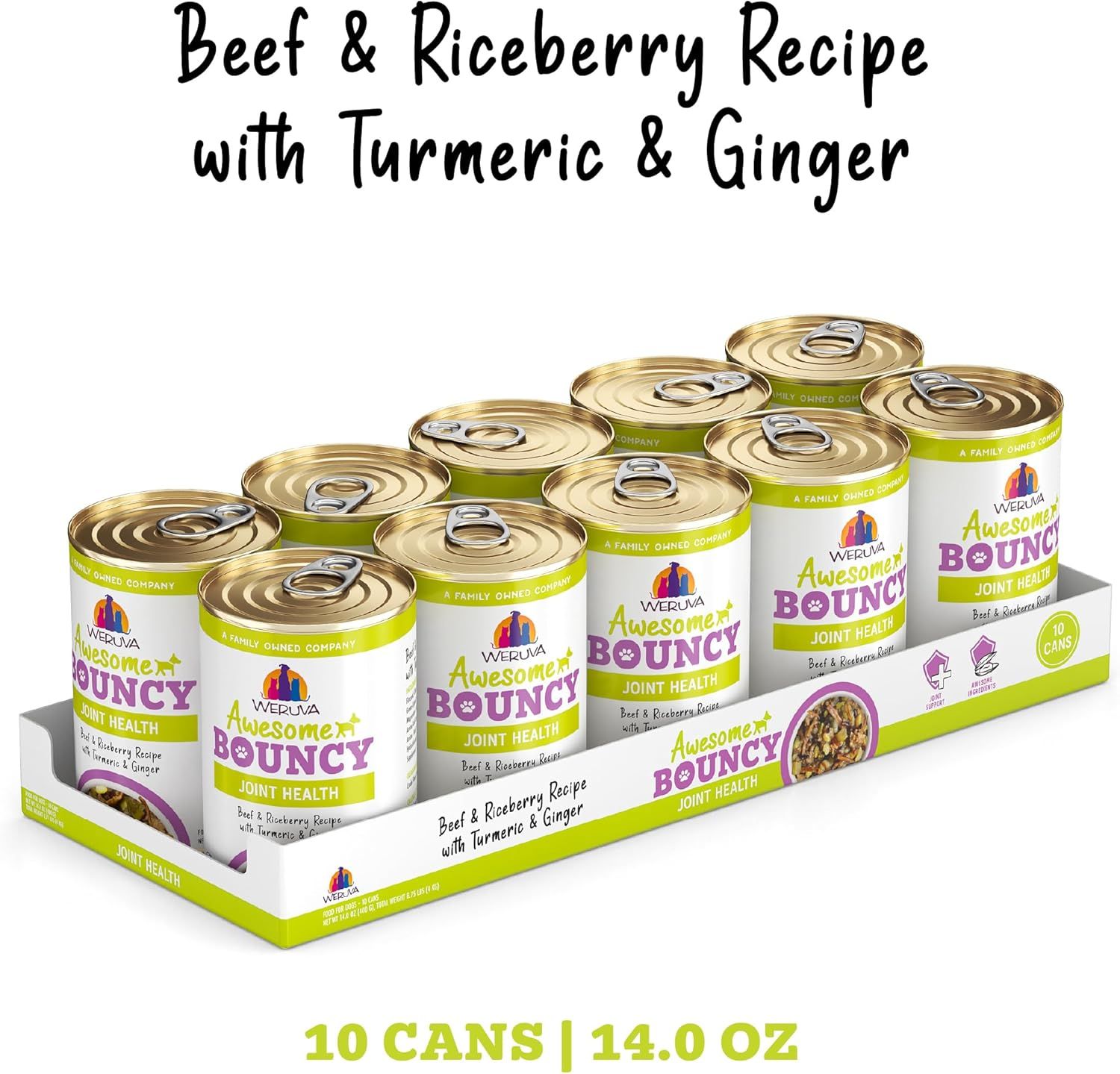 Weruva Awesome Bouncy Joint Health Beef &amp; Riceberry Recipe with Turmeric &amp; Ginger Dog Food 14 oz Case of 10