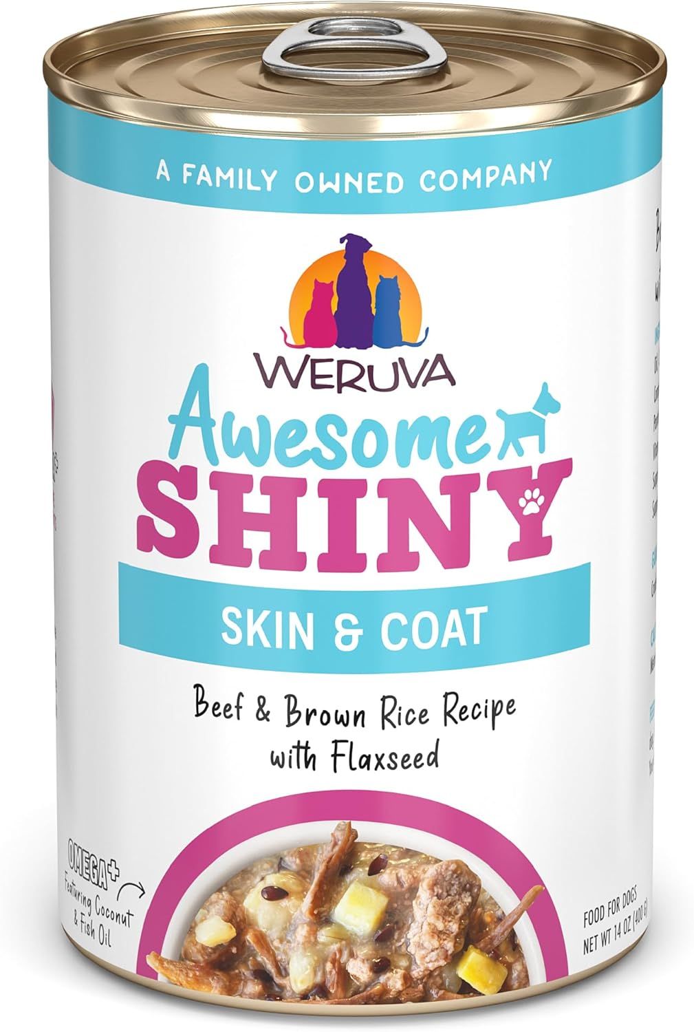 Weruva Awesome Shiny Skin &amp; Coat Beef &amp; Brown Rice Recipe with Flaxseed Dog Food 14 oz