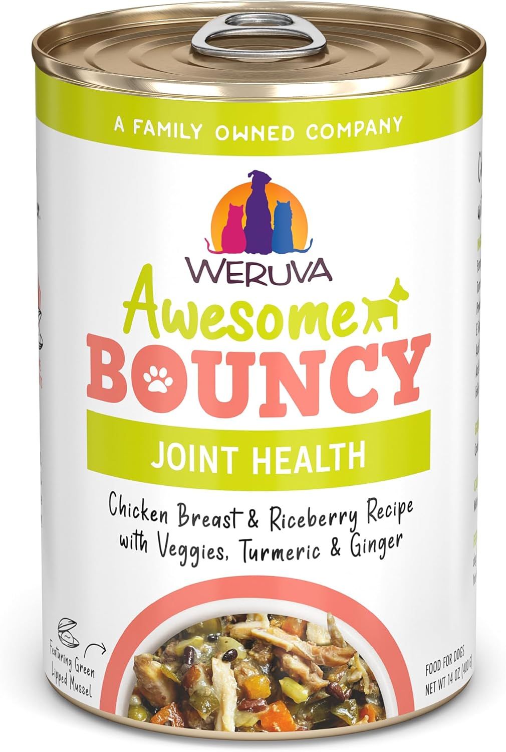 Weruva Awesome Bouncy Joint Health Chicken Breast &amp; Riceberry Recipe with Veggies Turmeric &amp; Ginger 14 oz
