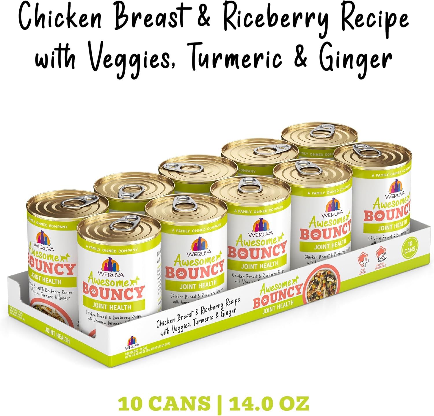 Weruva Awesome Bouncy Joint Health Chicken Breast &amp; Riceberry Recipe with Veggies Turmeric &amp; Ginger Dog Food 14 oz Case of 10