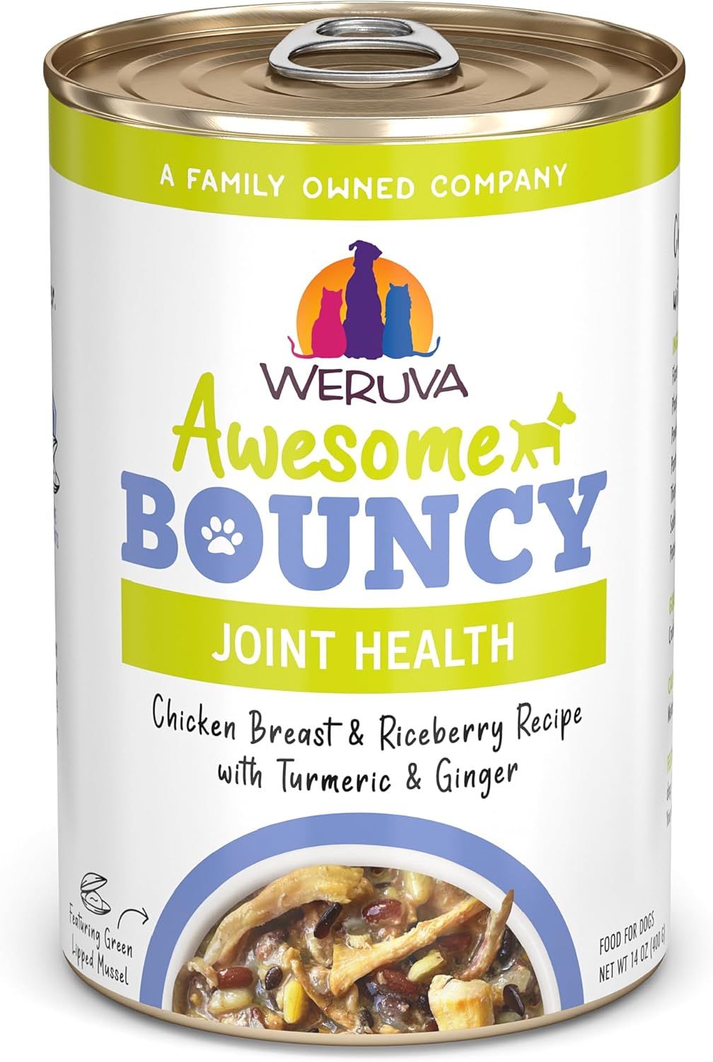 Weruva Awesome Bouncy Joint Health Chicken Breast &amp; Riceberry Recipe with Turmeric &amp; Ginger Dog Food 14 oz
