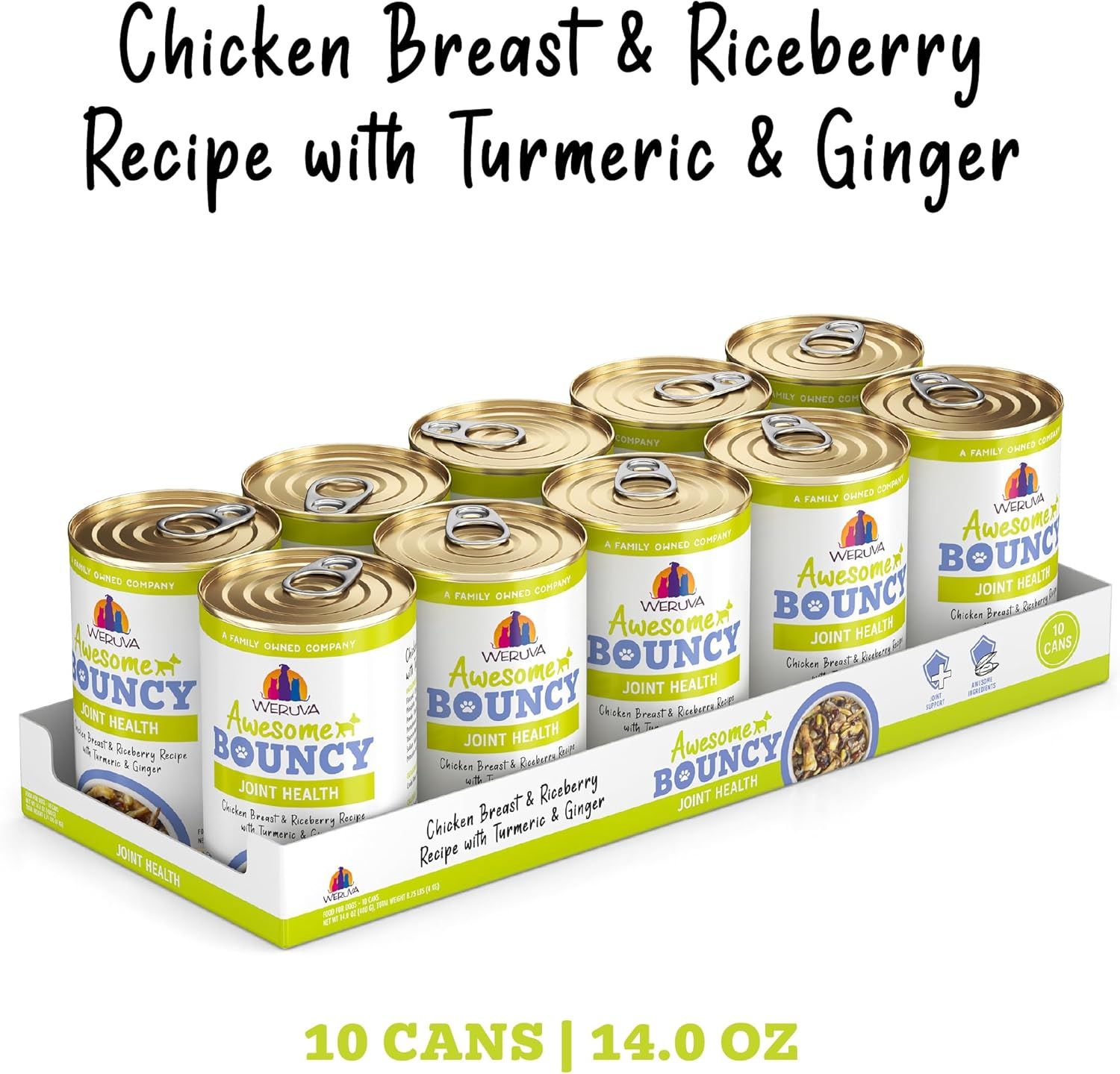Weruva Awesome Bouncy Joint Health Chicken Breast &amp; Riceberry Recipe with Turmeric &amp; Ginger Dog Food 14 oz Case of 10