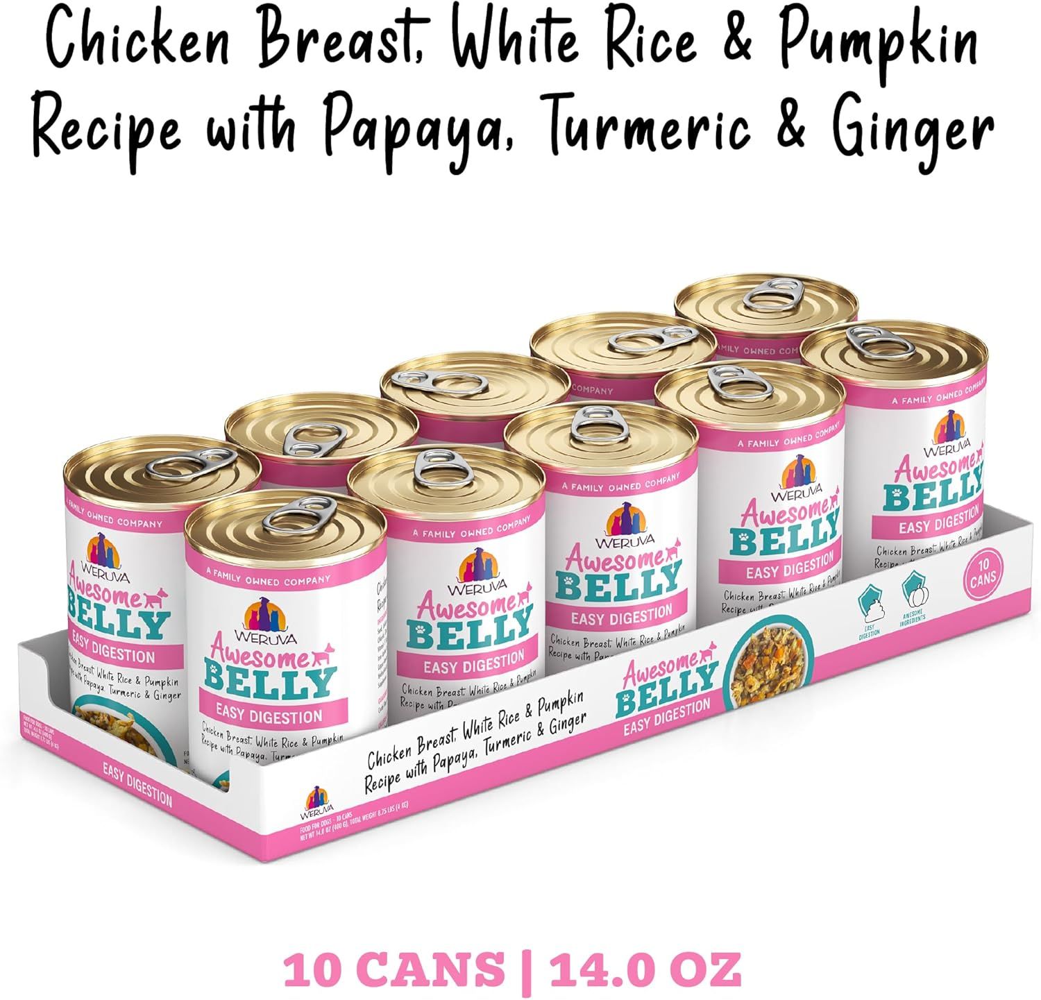 Weruva Awesome Belly Easy Digestion Chicken Breast White Rice &amp; Pumpkin Recipe with Papaya Turmeric &amp; Ginger Dog Food 14 oz Case of 10