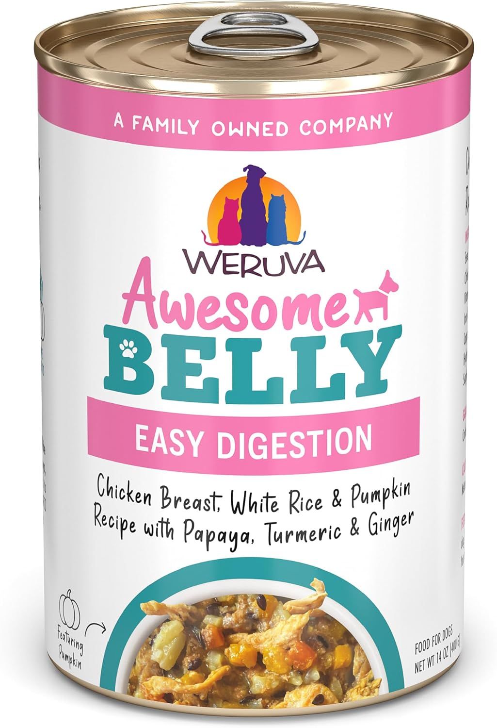 Weruva Awesome Belly Easy Digestion Chicken Breast White Rice &amp; Pumpkin Recipe with Papaya Turmeric &amp; Ginger Dog Food 14 oz
